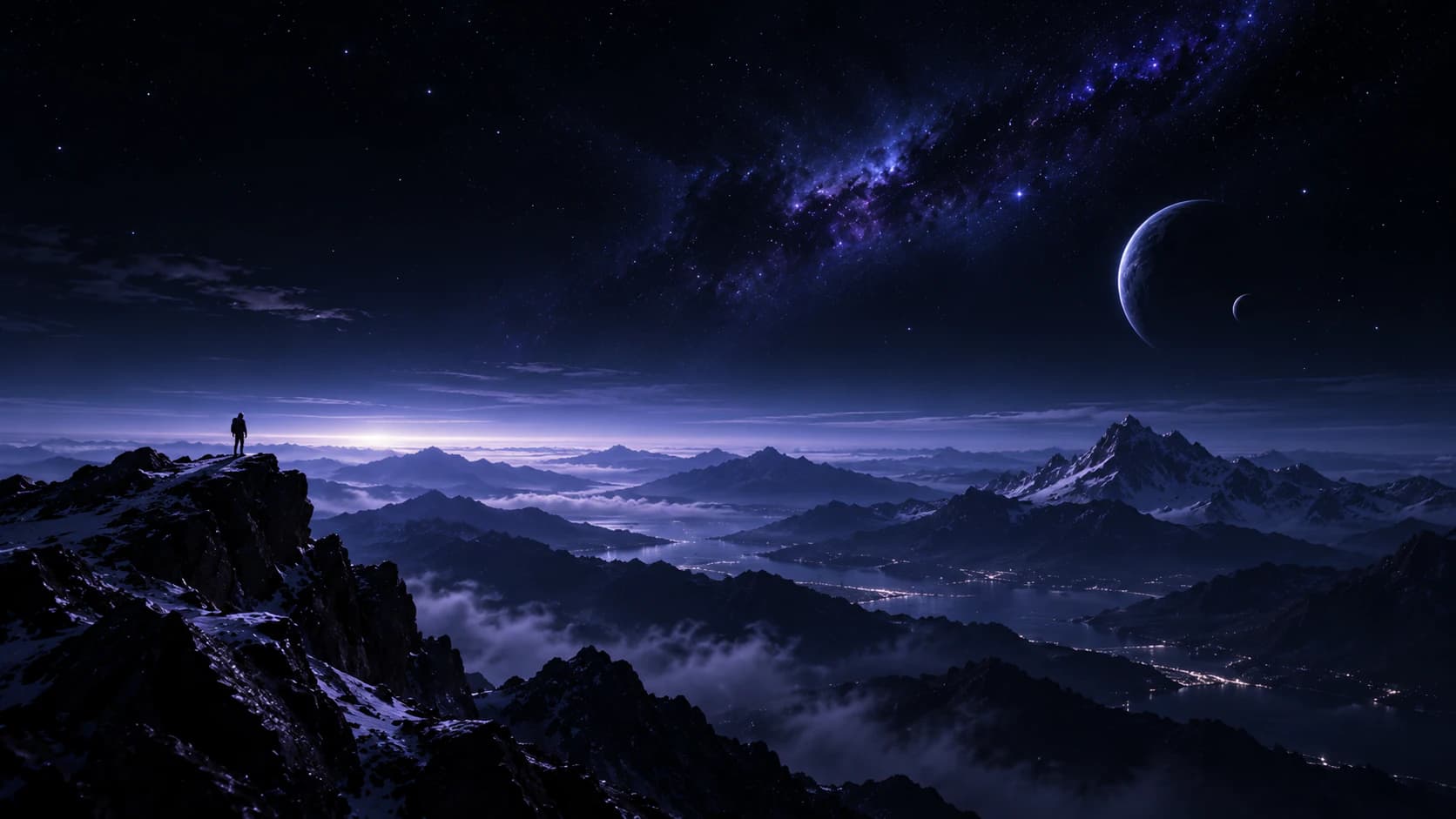 Person standing under a constellation-filled night sky